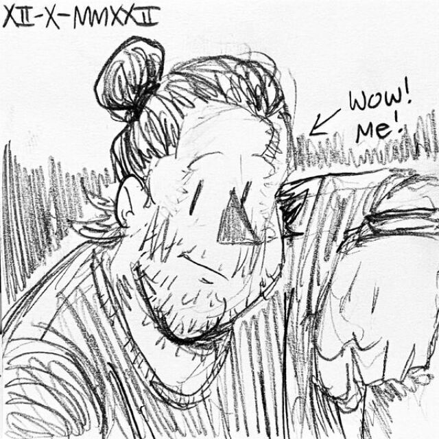 A calm Jack looks to his side with his left arm raised, rested on something obscured. A caption points to him and reads "Wow! Me!"