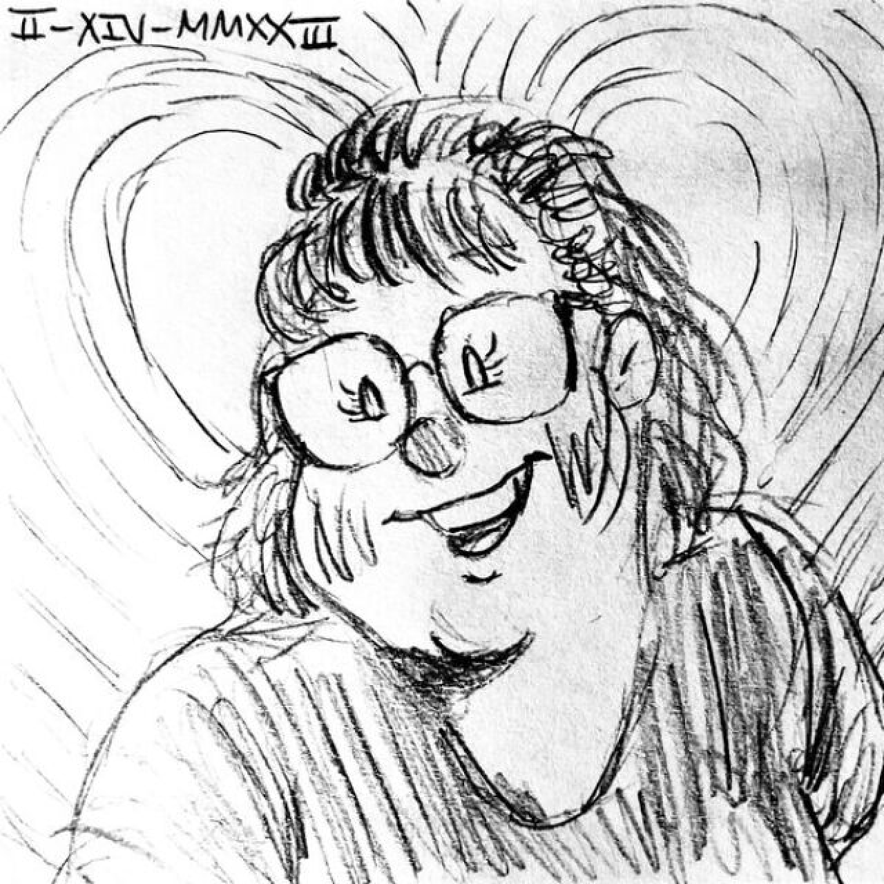 A portrait of Stella with enveloping heart shapes behind her.