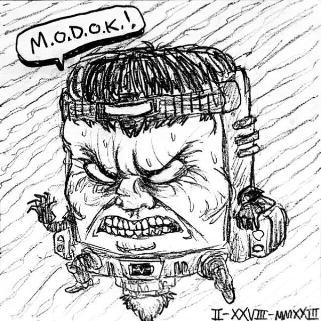 M.O.D.O.K., ugly and angry, screams "M.O.D.O.K.!"