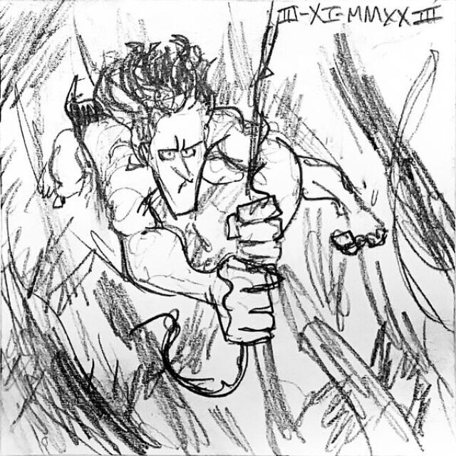 Tarzan swings at high speed from a vine in the jungle.