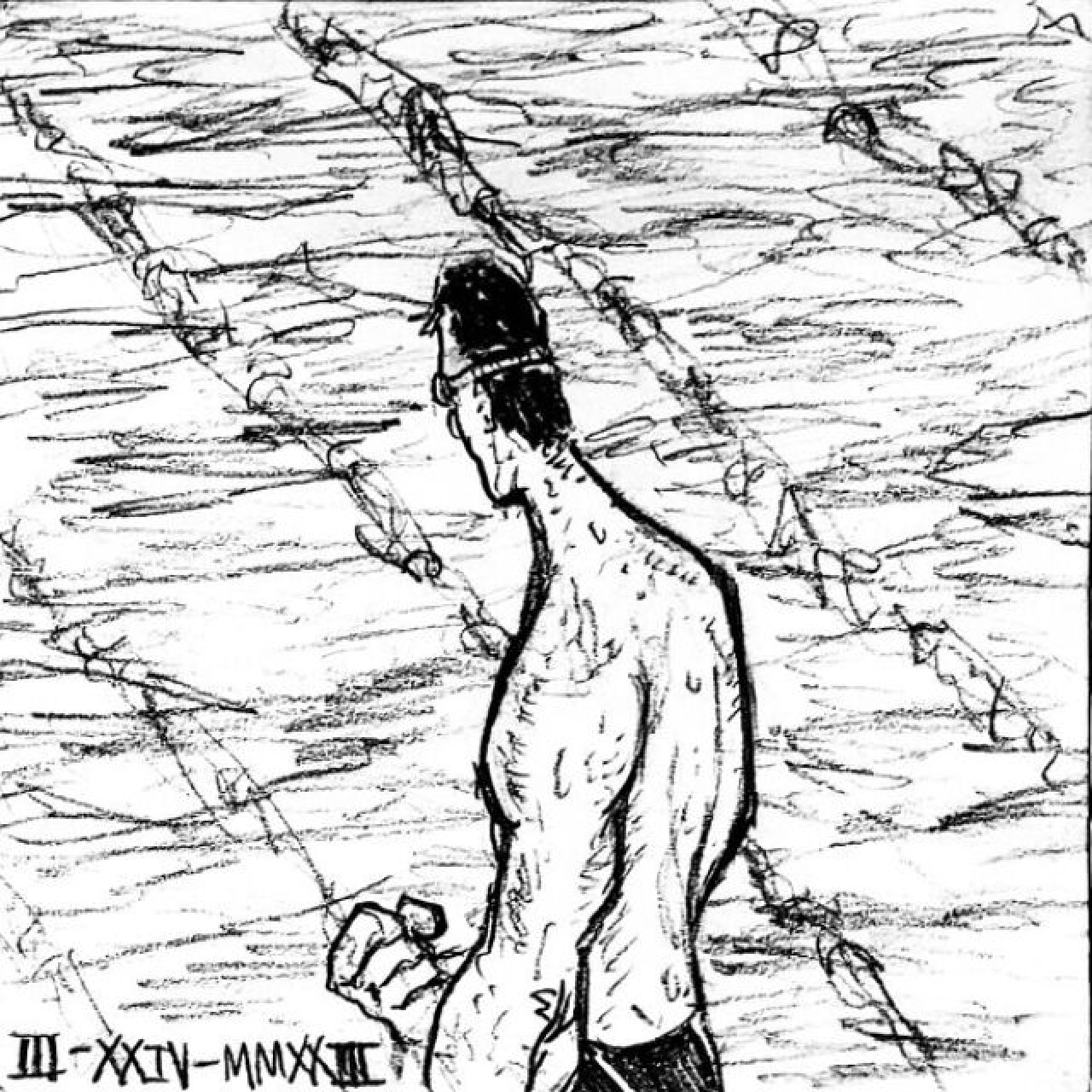 A swimmer with goggles stares down at a pool and it's swimming lanes.